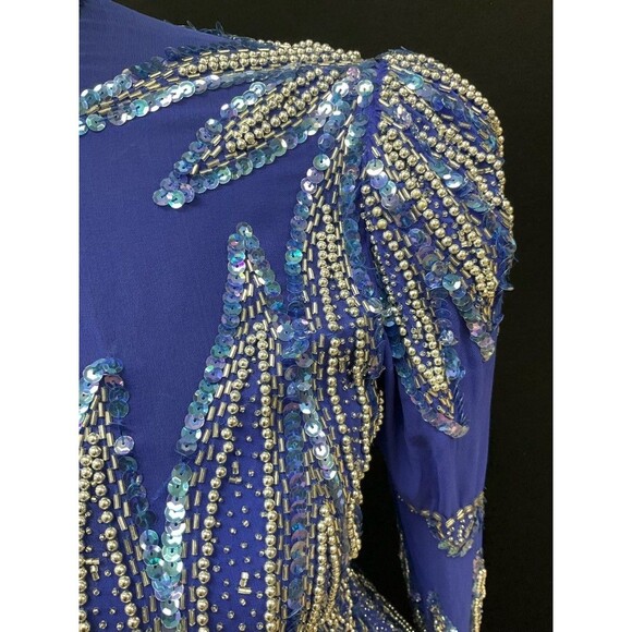 Vintage Jacquline Electric Blue Swing Dress w/Heavy Beaded Bodice 100% Silk SZ 8 - Picture 11 of 14